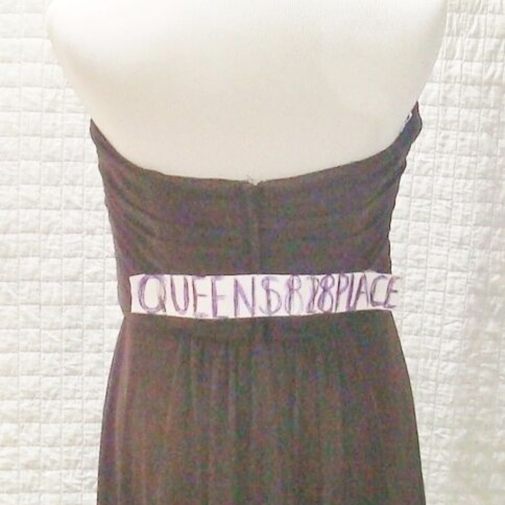 David's Bridal Short Crinkle Chiffon Brown Dress with Front Cascade Size 10 - Picture 7 of 9